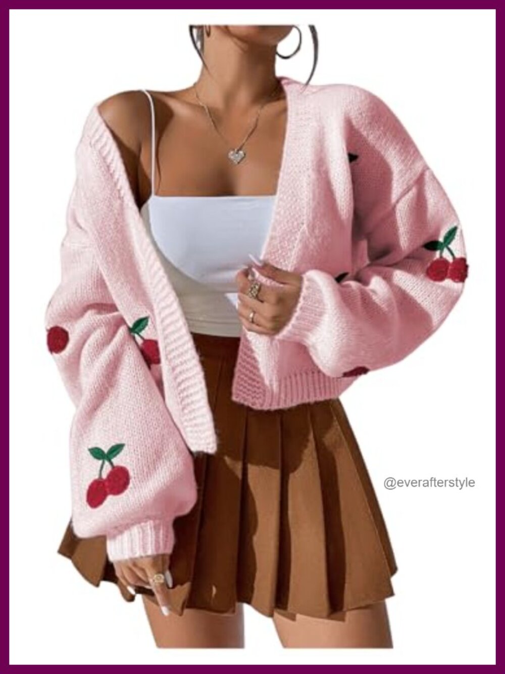 Women's Cherry Cropped Cardigan Cute Chunky Knit Sweater Top Open Front
